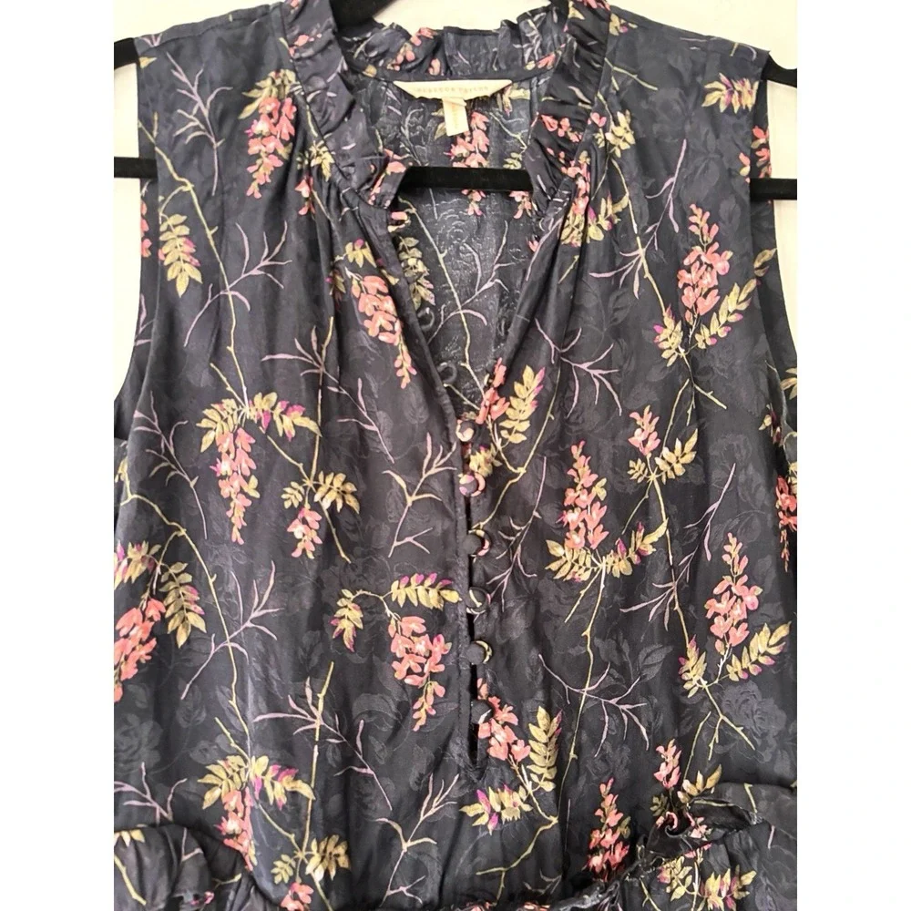 REBECCA TAYLOR Ivie Floral Ruffle Silk Blend Dress In Navy Combo Size 4‎